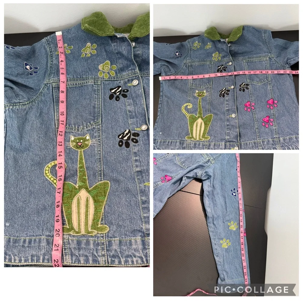 🐾 Blue Bayou Cat Embroidered Denim Jacket XL - Picture 12 of 15